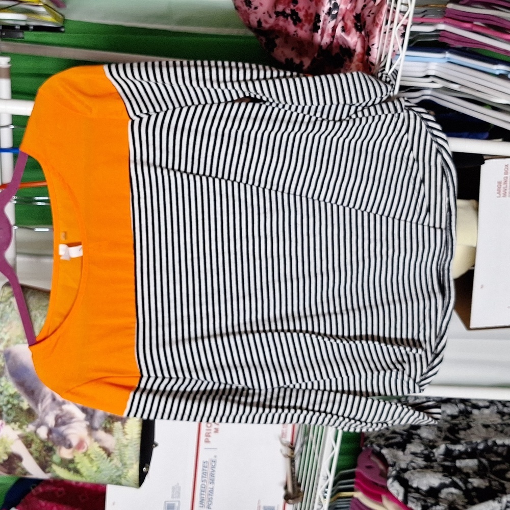 NY COLLECTION SIZE LARGE PETITE STRIPED TOP Color Pop